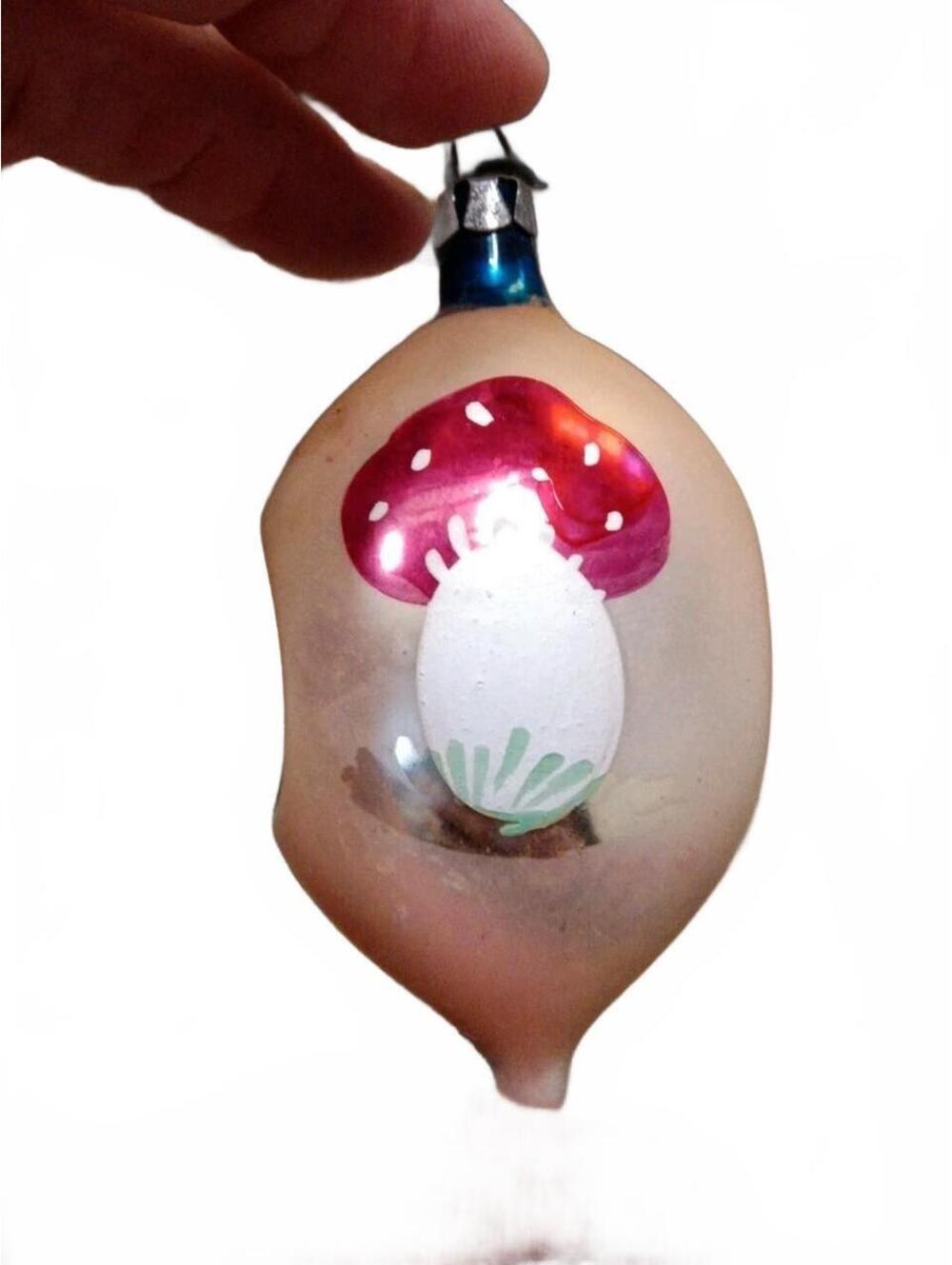 Christmas Mercury starburst indents and a hand-painted German "lucky mushroom"